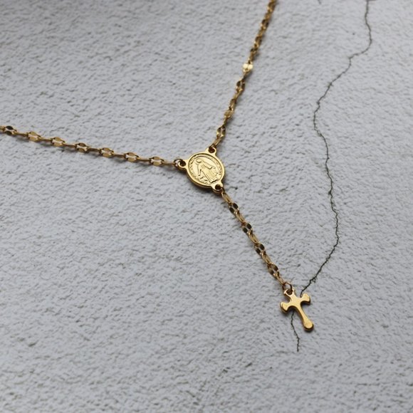NEW 18K Gold Plated Virgin Mary Holy Cross Drop Necklace - Picture 9 of 11